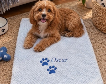 Custom personalised embroidered  pet puppy dog blanket bedding gift idea