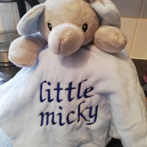 Manta de apego personalizada para bebé recién nacido, manta suave y bordada. Blue Elephant