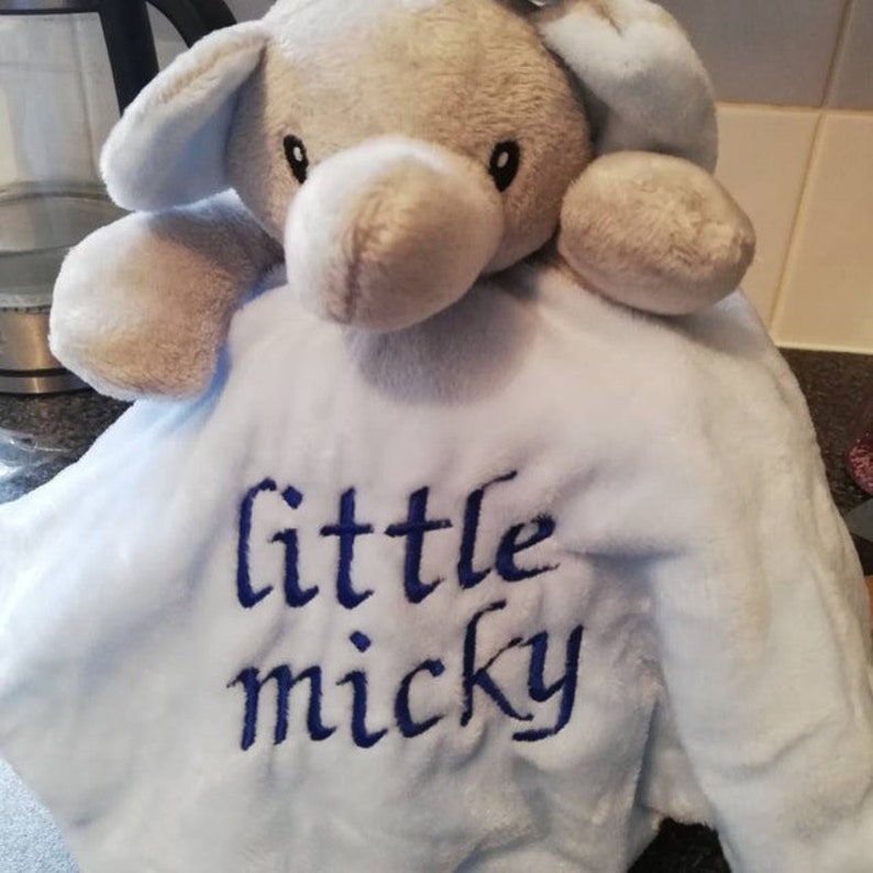 Manta de apego personalizada para bebé recién nacido, manta suave y bordada. Blue Elephant