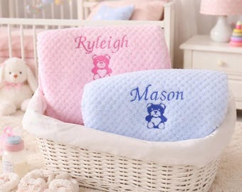Manta personalizada bordada para bebé niño o niña - Regalo de recuerdo para recién nacido en baby shower