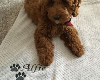 Personalised, embroidered dog/cat puppy/kitten/pet soft waffle blanket.