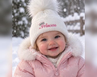 Newborn Prince & Princess Pom Pom Hats – Soft Knit Baby Gift