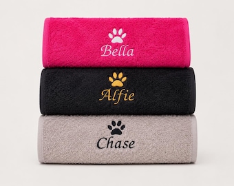 Personalised Embroidered Dog Paw Towel, Custom Pet Name Accessory, 100% Cotton