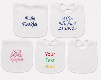 Babero personalizado bordado para bebé, regalo de algodón para bautizo.