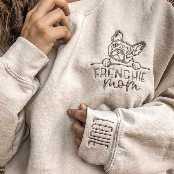 Personalized Dog EMBROIDERED Crewneck with Name On Sleeve | Embroidered Apparel Sweatshirt | Dog Mom Sweatshirt | Custom Dog Crewneck
