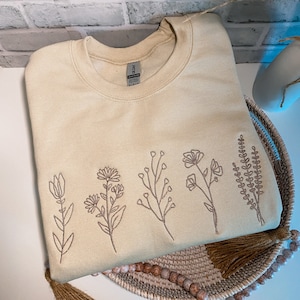 Growing Flowers EMBROIDERED Crewneck | Embroidered Apparel Sweatshirt | Floral Sweatshirt
