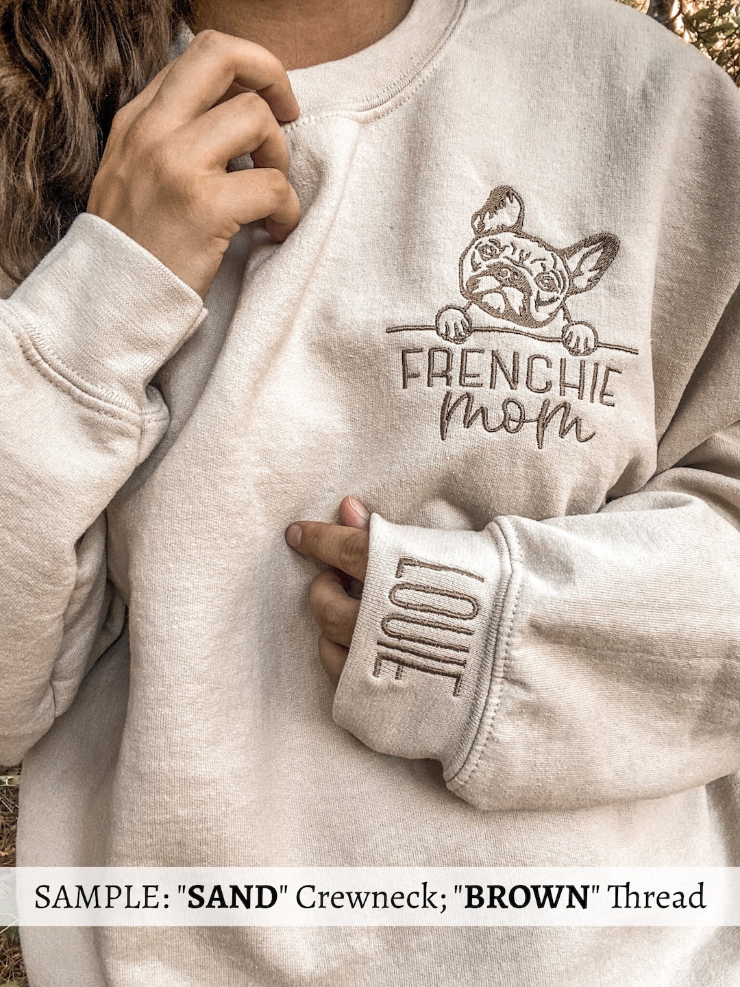 Personalized Dog EMBROIDERED Crewneck With Name on Sleeve Embroidered