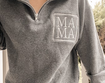 Mama EMBROIDERED Pullover Zipper Sweatshirt | Embroidered Apparel Sweatshirt | Custom Quarter Zip Sweatshirt