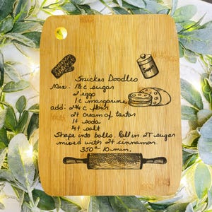 Round Recipe Bamboo Cutting Board | Hand Written Recipe | Custom Engraved | Custom Cutting Board | Convert Picture to Engraving |