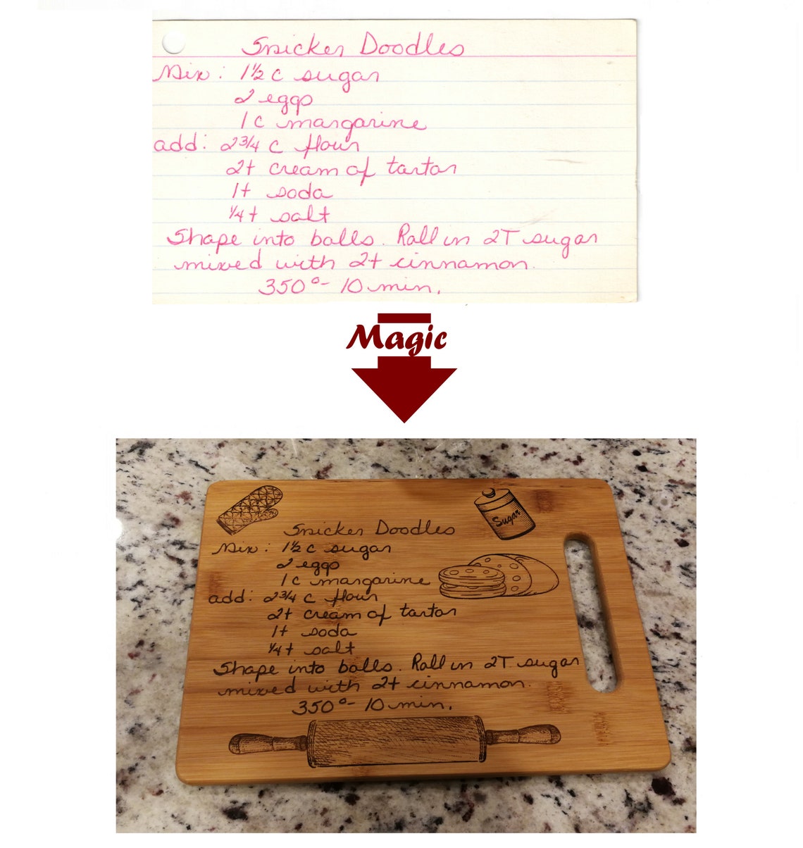 Personalized Cutting Board Hand Written Recipe Custom