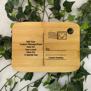 Cartolina di bambù personalizzata / Tagliere di bambù rotondo / Cartolina personalizzata / Bambù / Personalizzato / Inciso al laser / Regalo / Messaggio /