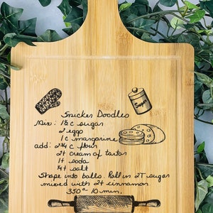 Paddle-recept bamboe snijplank | Handgeschreven recept | Op maat gegraveerd | Aangepaste snijplank | Afbeelding converteren naar gravure |