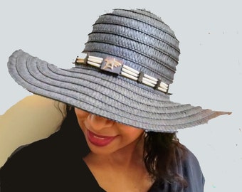 Sombrero de ala ancha ajustable con banda de hueso occidental y tiburón