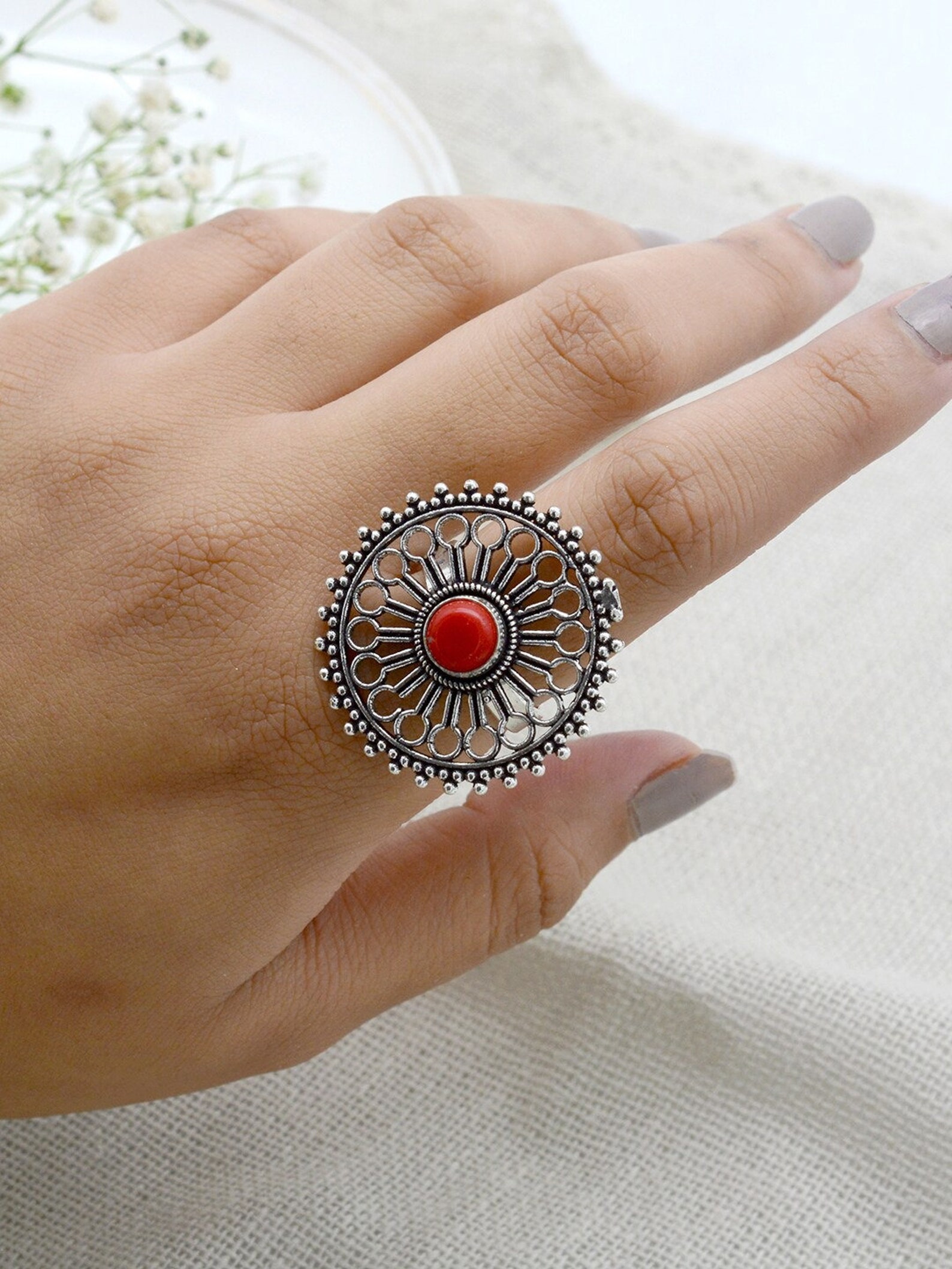 Finger Ring 925 Sterling Silver Ring Red Stone Ring Round Etsy