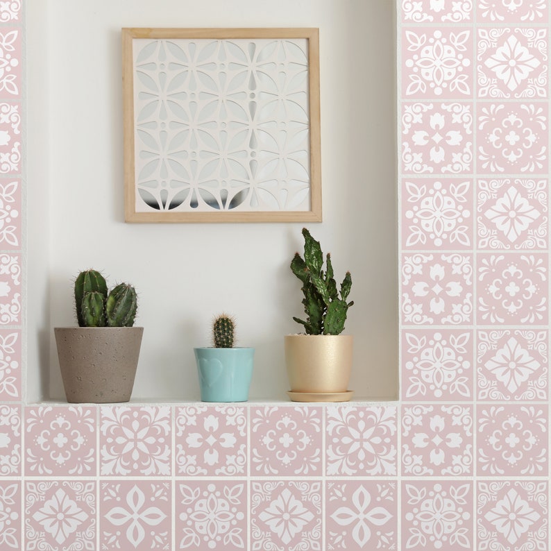 Sevilla Light Pink Spanish Wall Tile Self Adhesive Splashback Etsy UK
