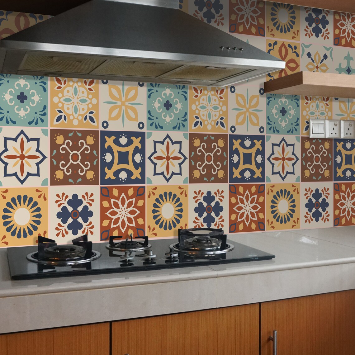 Jama Brown and Blue Moroccan Wall Tile Self Adhesive Etsy UK