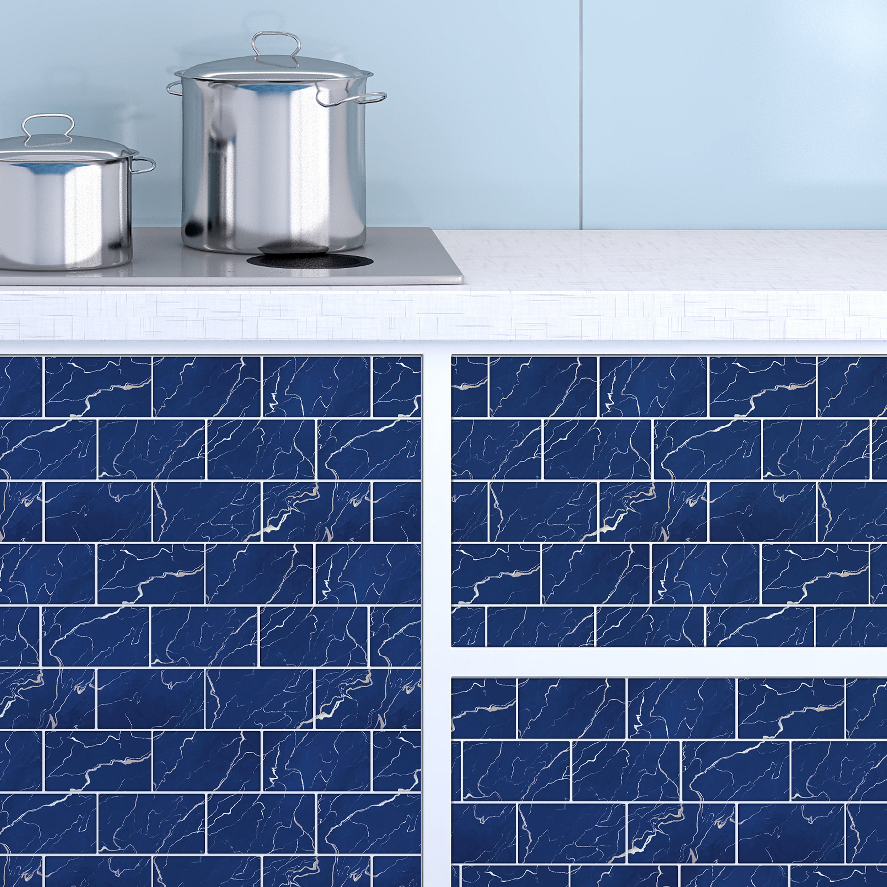 Blue Marble Metro Flat Tile Self Adhesive Splashback Mosaics Etsy