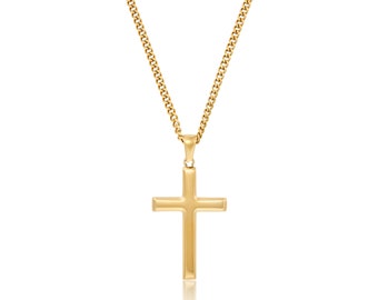 Cross - Gold Pendant Necklace, Mens Christian Jewelry, Mens Gold Cross, Jesus Cross Necklace, Jesus Pendant Necklace, Mens Crucifix Necklace