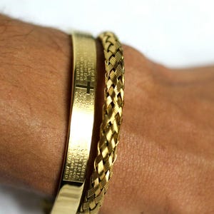 Gouden christelijke armbandset, 3 variaties, kruisarmband, dooparmband, gegraveerde armband, kruisarmband heren, christelijke sieraden heren