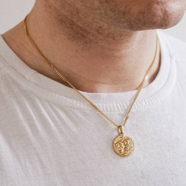 Lion of Judah - Gold Pendant Necklace, Mens Crucifix Necklace, Gold Lion Necklace, Christian Jewelry, Mens Christian Necklace, Waterproof