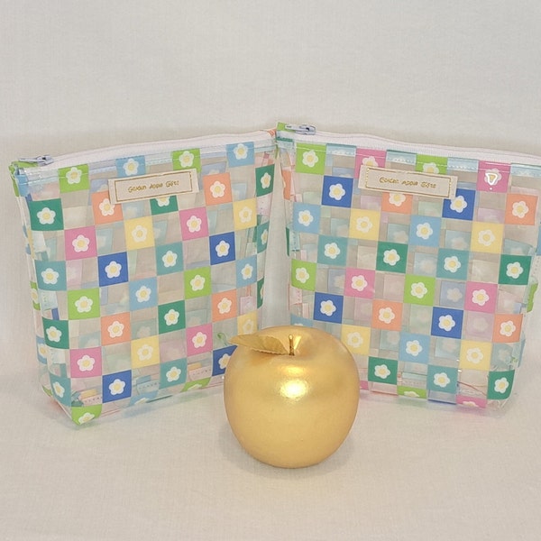 Daisy vinyl bag, clear zipper pouch, flowers