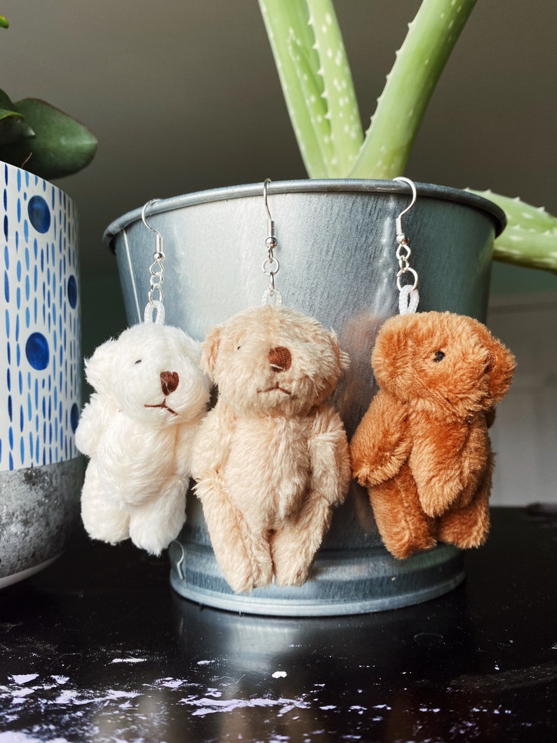 Teddy bear multicolor silver tone earrings