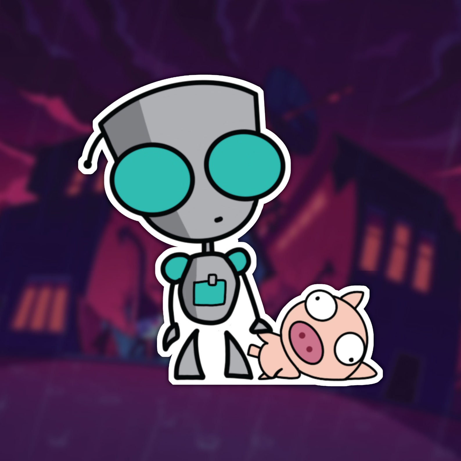 Invader Zim Gir With Pig Vinyl Sticker Nickelodeon Water Etsy