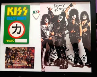 Paul Stanley KISS Gene Simmons Tommy Thayer Eric Singer Signed Framed Autographed Photo + Guitar pick VIP Pass lot COA