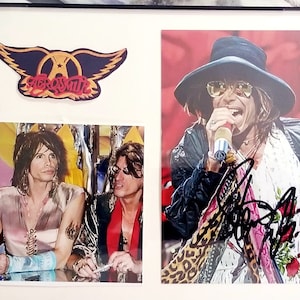 Aerosmith Steven Tyler Signed Autographed 3x5 inch Photo + VIP Pass framed lot COA