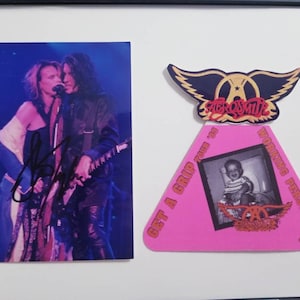 Aerosmith Steven Tyler Signed Autographed 3x5 inch Photo + VIP Pass framed lot COA