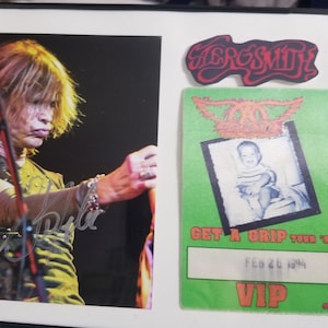 Aerosmith Steven Tyler Vintage Framed Hand Signed Autographed 4x6 inch Photo + VIP Pass COA