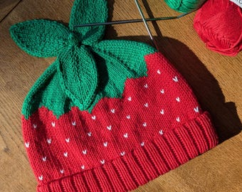 Hand Knit Cotton Strawberry Hat: Fun Family Matching Outfit