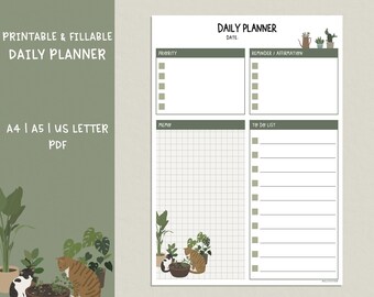 Cats and Goldfish Daily Planner Printable | Fillable PDF Planner | Cute To Do List Printable