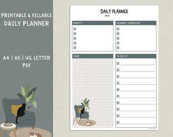 Resting Cats Daily Planner Printable | Fillable PDF Planner | Cat Lovers Planner | Cute To Do List | A4, A5, US Letter Size