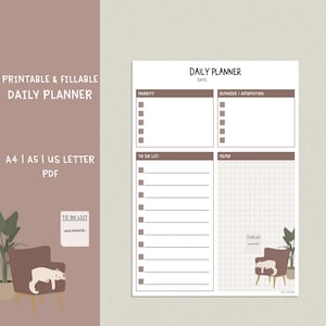 Lazy Cat Daily Planner Printable | Fillable PDF Planner | To Do List Printable | Cute Cat Digital Planner