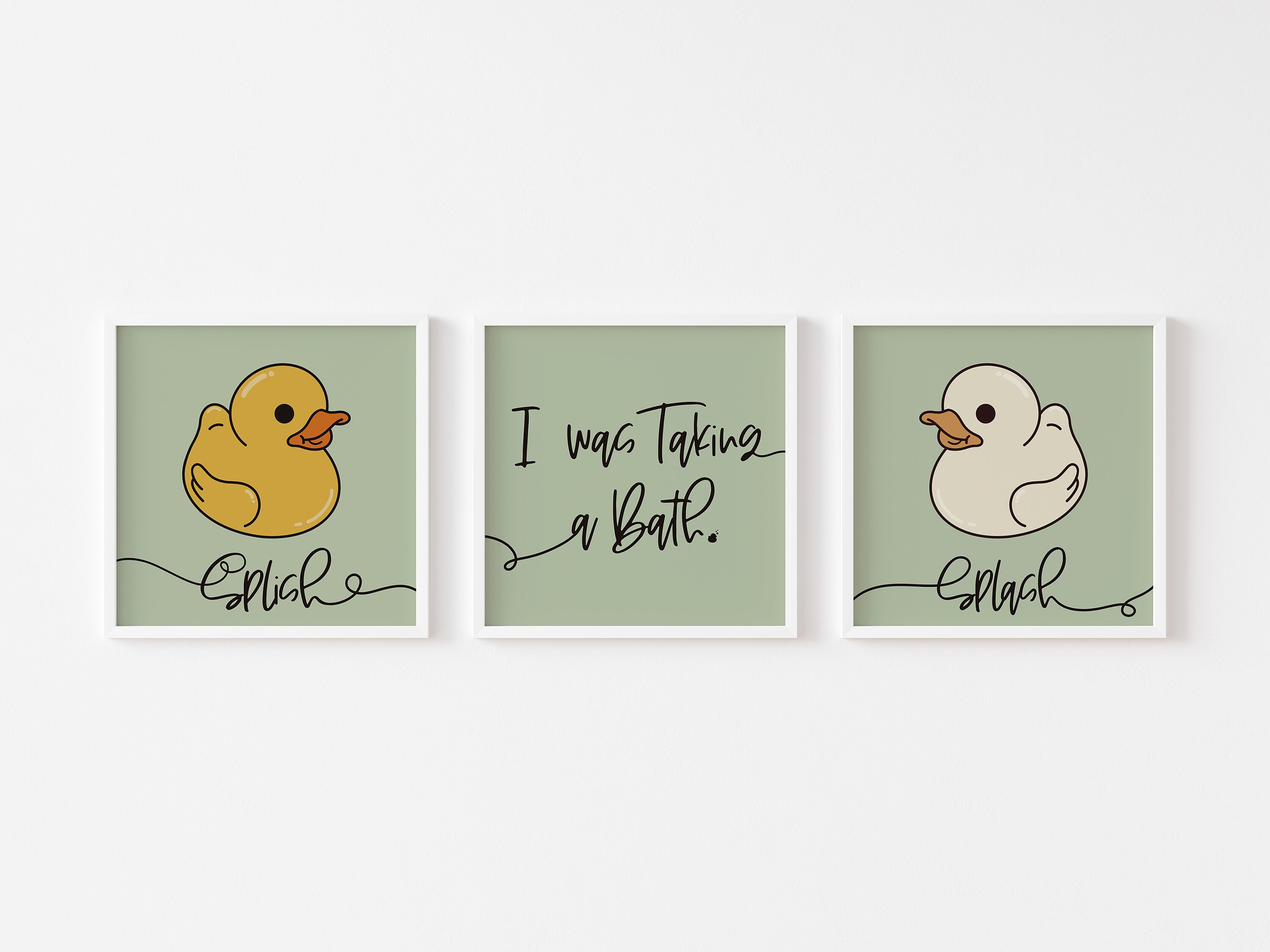 Set of 3 Rubber Duck Bathroom Wall Art Print Splish Splash Etsy