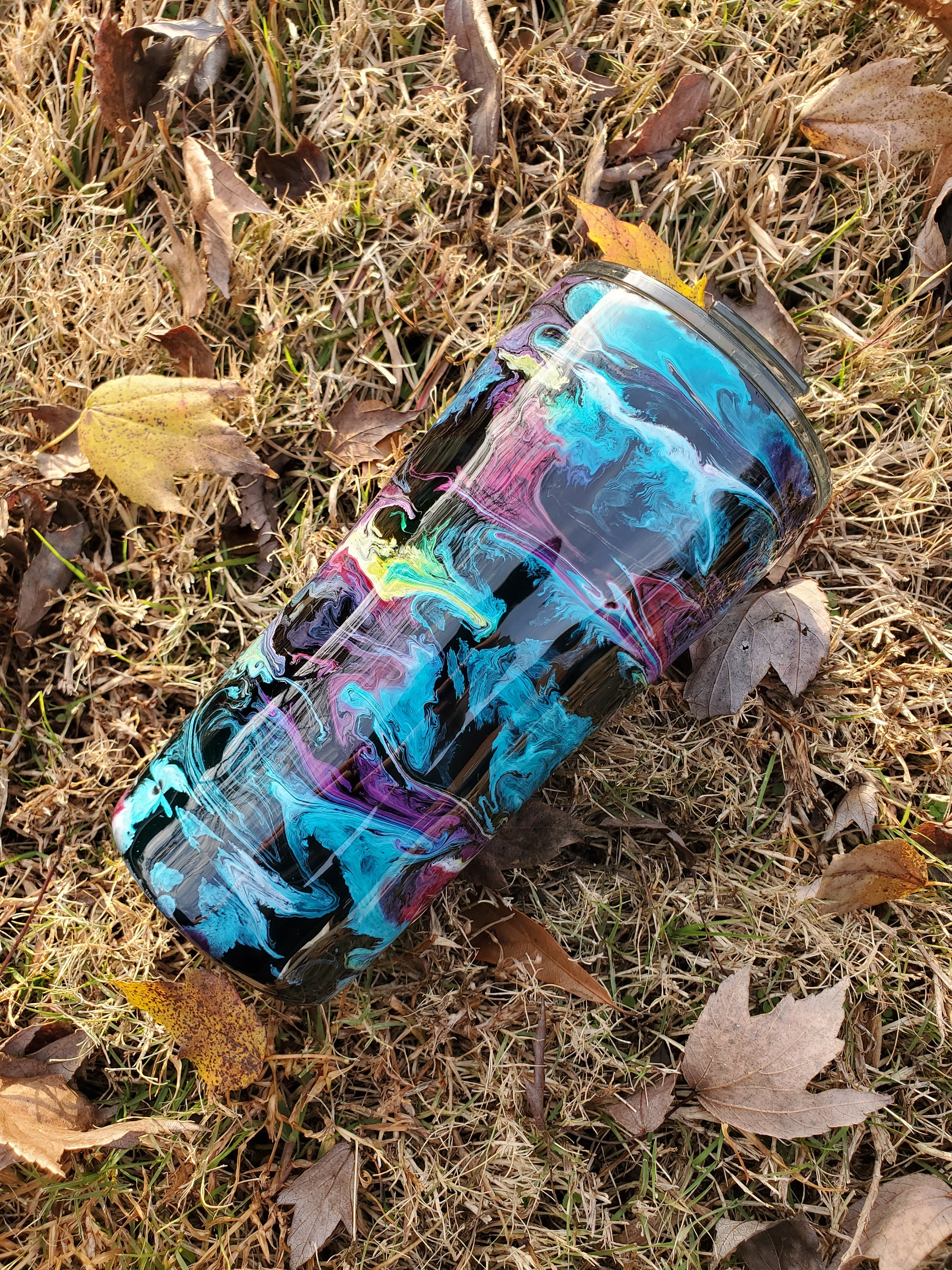 20oz Alcohol Ink and Epoxied Stainless Steel Tumbler With Lid -- READY ...