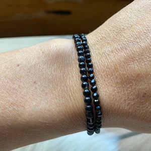 Black Tourmaline Bracelet (3mm Faceted or 4mm Round)