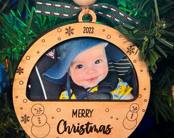 Christmas Photo Frame Ornament Customizable Personalized Snowman Snowflake Tree