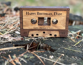 Wooden Retro Cassette with Personalized Special Message | Birthday | Fathers Day | Mothers Day | Anniversary | Graduation