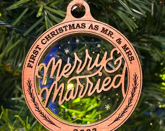 First Christmas Married Ornament | Mr & Mrs | Merry and Married