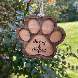 Personalized Engraved Wood Paw Print Christmas Ornament
