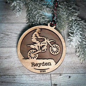 BMX Racing Ornament | Motocross | Dirt Bike | Personalized | Wooden Laser Engraved Christmas Ornament