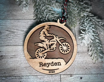 BMX Racing Ornament | Motocross | Dirt Bike | Personalized | Wooden Laser Engraved Christmas Ornament