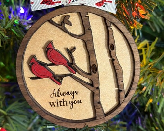 2 Cardinal Christmas Ornament | always with you | Wooden Memorial
