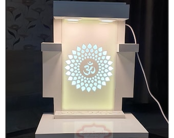 Templo de madera Pooja Mandir con luz LED para colgar en la pared o sobre una mesa (decoración del hogar)