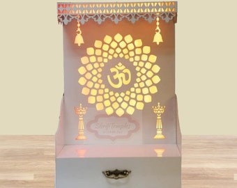 Templo de madera Pooja Mandir con luz LED para colgar en la pared o sobre una mesa (decoración del hogar)