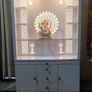 LED Wooden Temple: Wall Hanging & Table Top Puja Mandir - White
