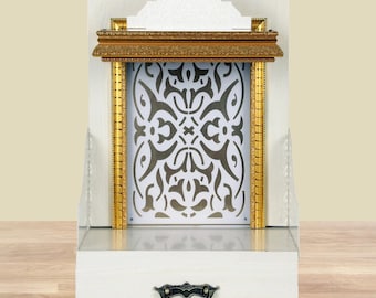 Templo de madera Pooja Mandir con luz LED para colgar en la pared o sobre una mesa (decoración del hogar)