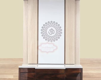 Templo de madera Pooja Mandir con luz LED para colgar en la pared o sobre una mesa (decoración del hogar)